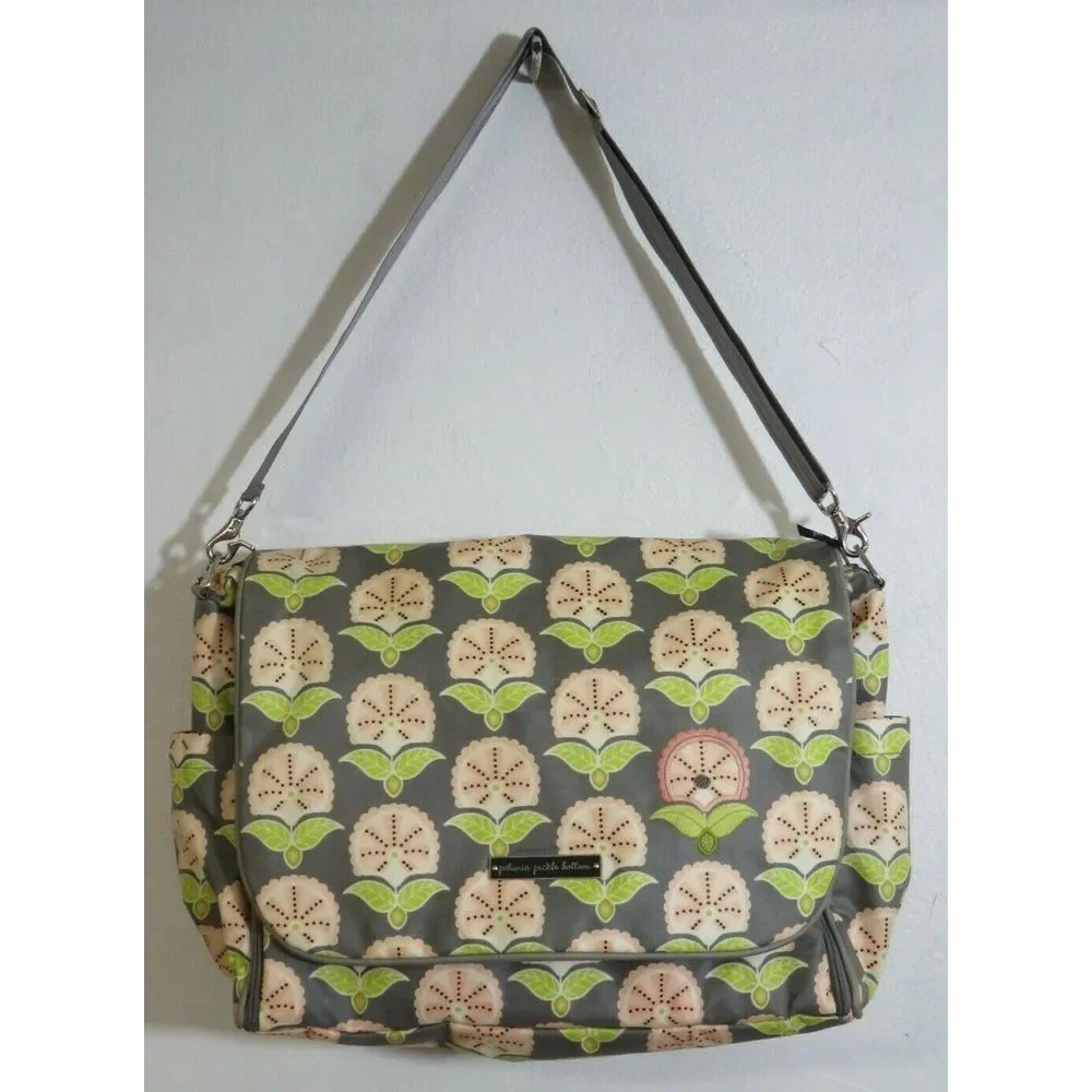 Petunia Pickle‎ Bottom Diaper Bag Baby Bag Tote Green Pink Floral Embroidered